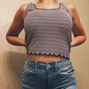american eagle red white and blue crop top
